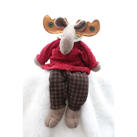 Moose Plush Shelf Sitter Rustic Cabin Christmas Weighted Bottom Dangling Legs - Picture 2 of 9